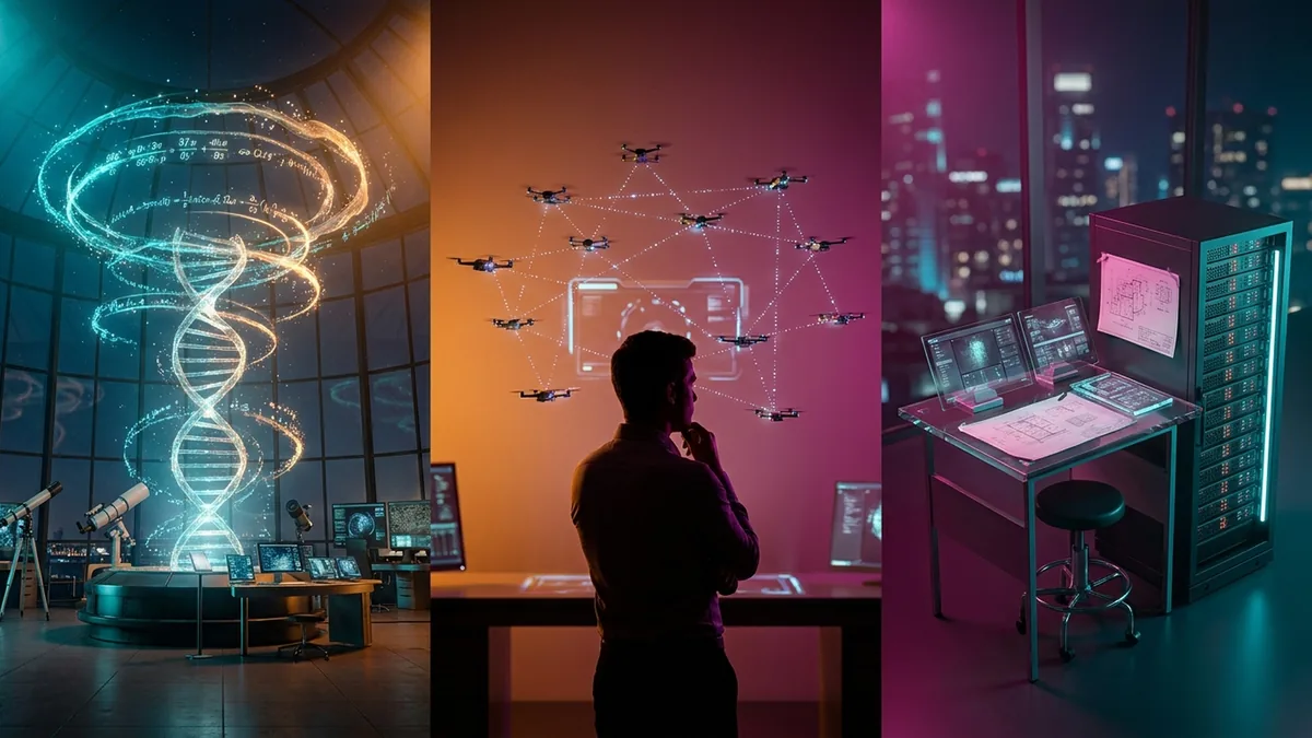 OpenAI math agents, Meta Muse, and DeepMind Genome Atlas visualized as supervised discovery systems