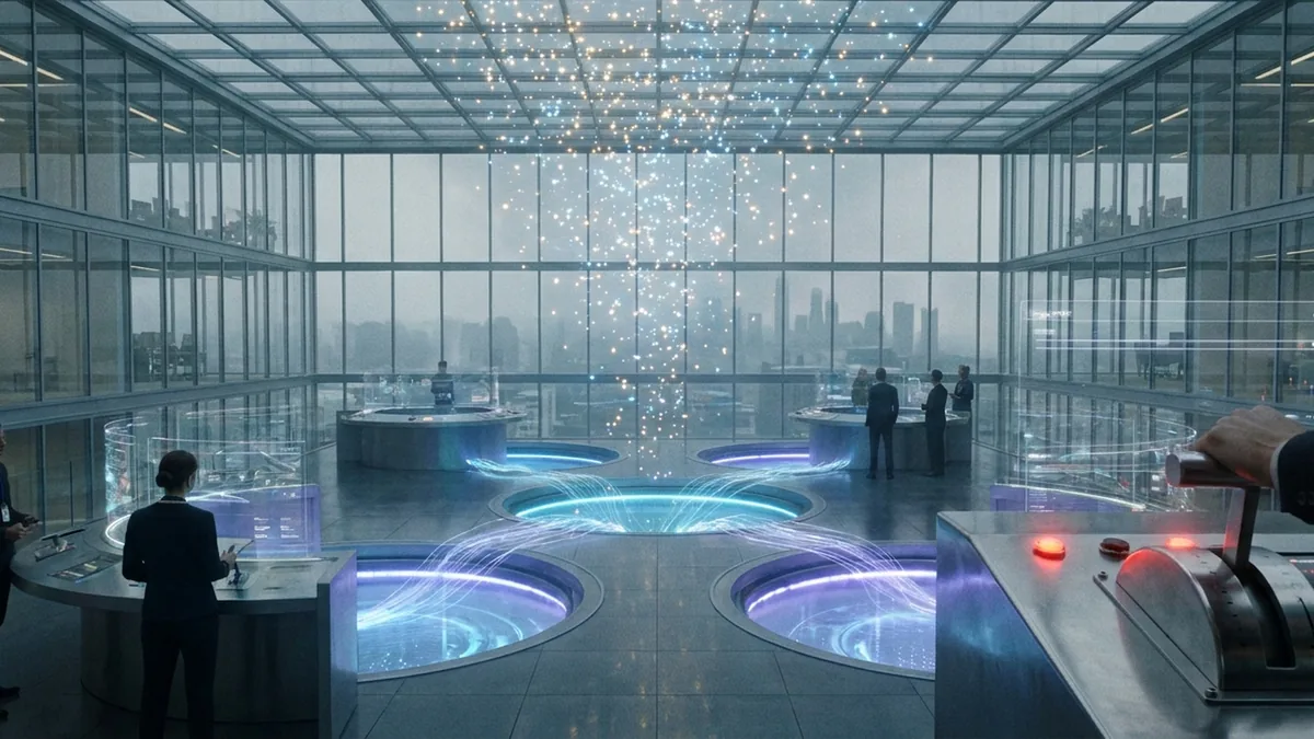 Astra constellation above a controlled network operations center