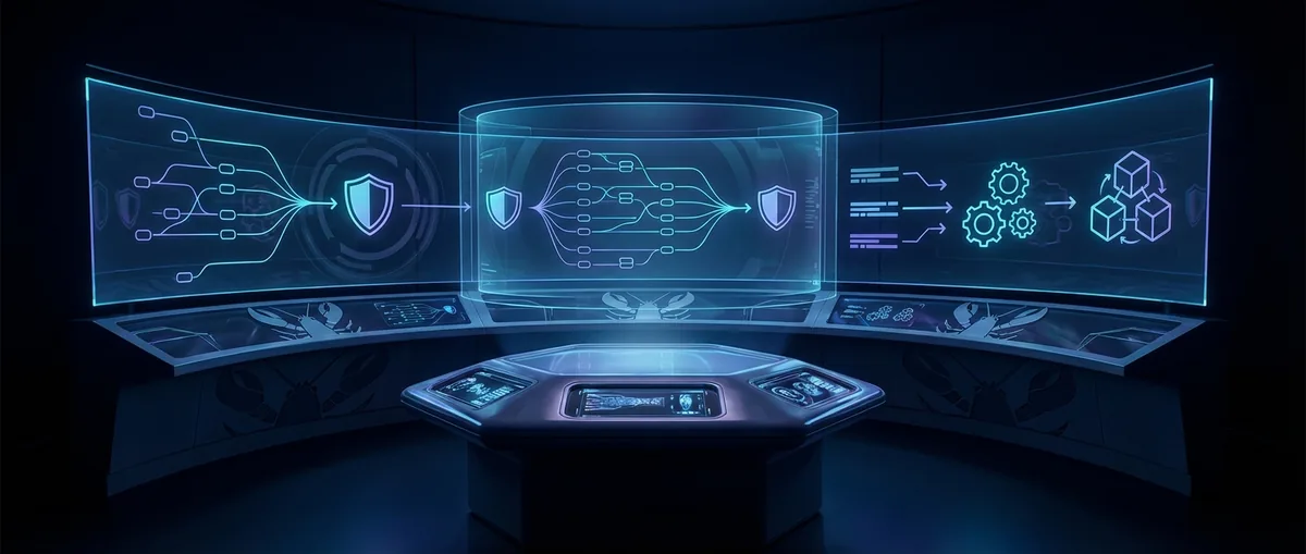 OpenClaw news hero art showing a secure agent control plane, orchestrated task flows, and enterprise-grade observability