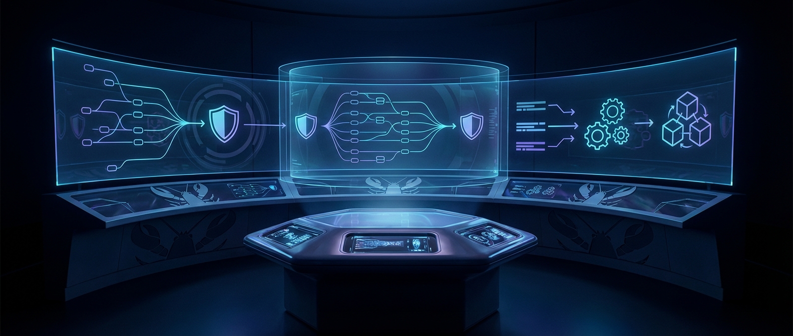 OpenClaw news hero art showing a secure agent control plane, orchestrated task flows, and enterprise-grade observability