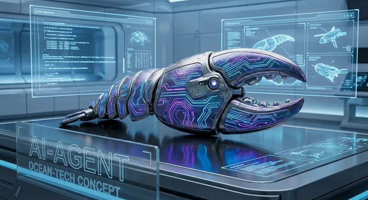 Futuristic OpenClaw lobster agent supervising distributed AI infrastructure