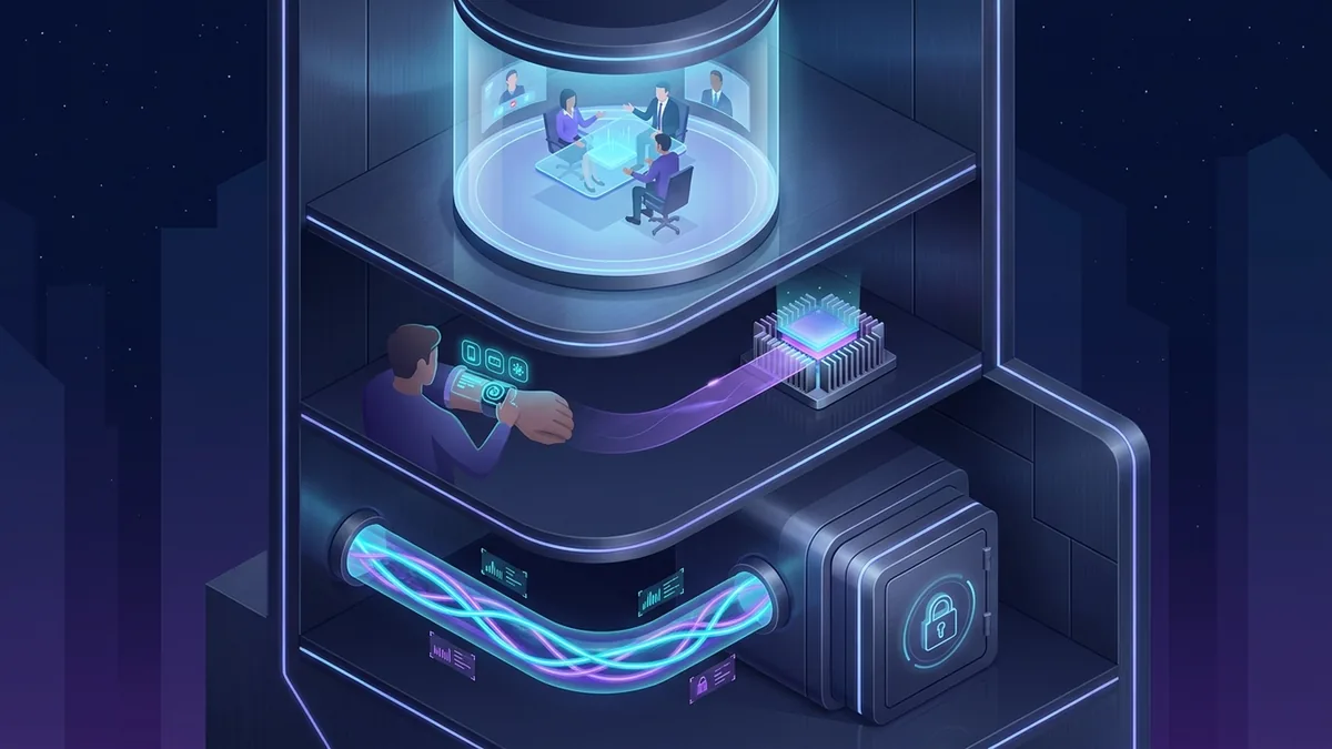 OpenClaw meeting interfaces and local inference systems connected through a protected credential vault