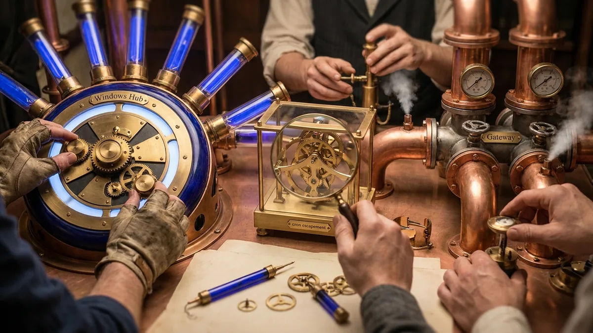 OpenClaw reliability workshop connecting Windows Hub, cron timing, and Gateway health