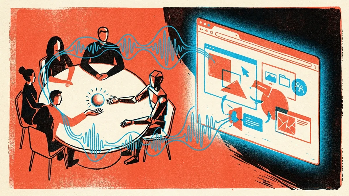 Human and AI collaborators sharing a browser workspace during a live meeting