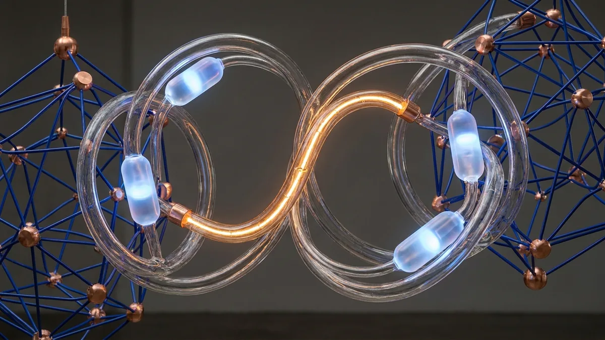 Glass kinetic sculpture representing OpenClaw sessions, cloud workers and synchronized MCP routes